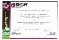 Award 2007 Certificate of Recognition and AppreciationCentury Resources 2072